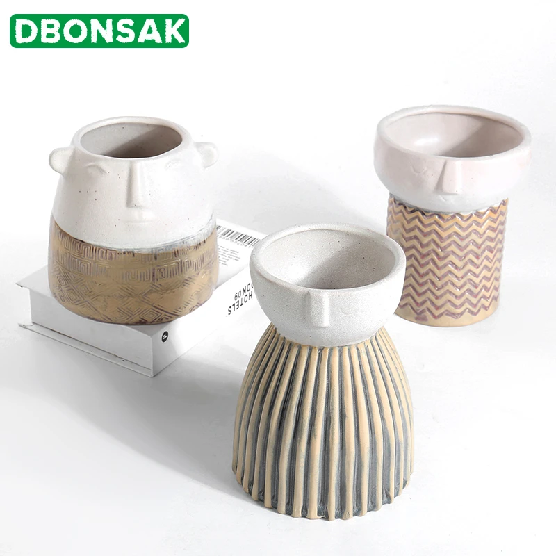 

Human Face Ceramic Flower Pot Art Portrait Sculpture Flower Pot Balcony Patio Desktop Flower Arrangement Vase Garden Decoration
