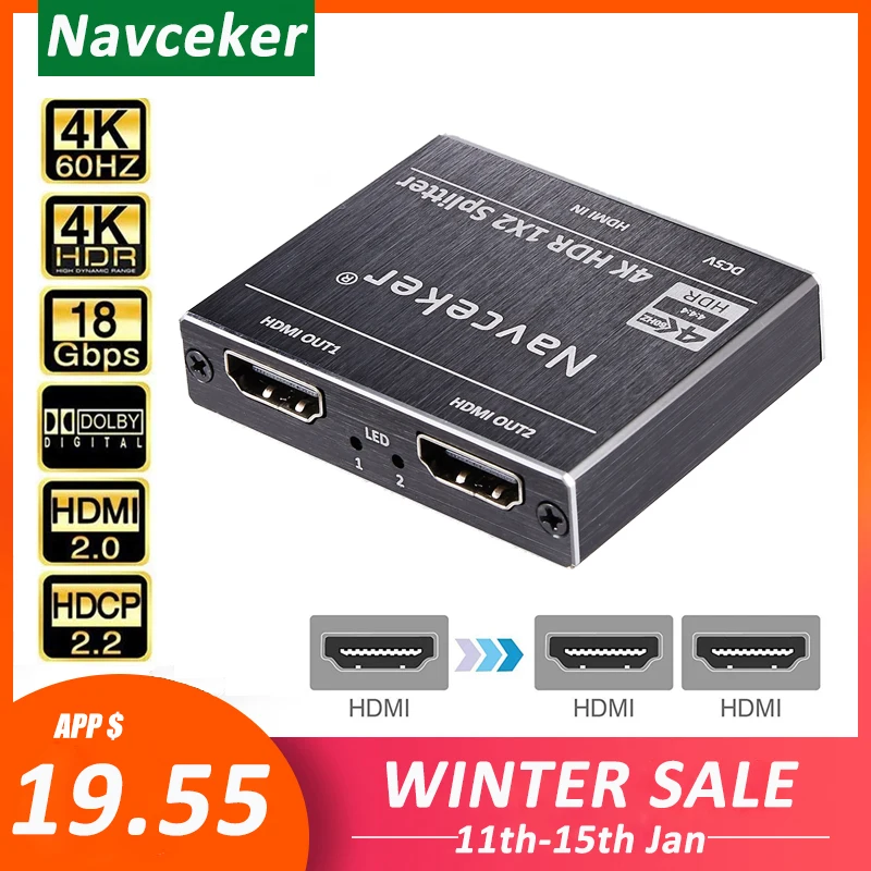 Разветвитель 2020 ZY HS20B UHD HDMI 2 0 разветвитель 1x2 4K 60 Гц HDCP 1 в выход для PS4 XBox