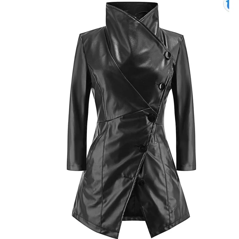Женская Осенняя готическая Черная куртка из искусственной кожи, пальто, модная Осенняя зимняя верхняя одежда размера плюс, ветровка, одежда 4XL
