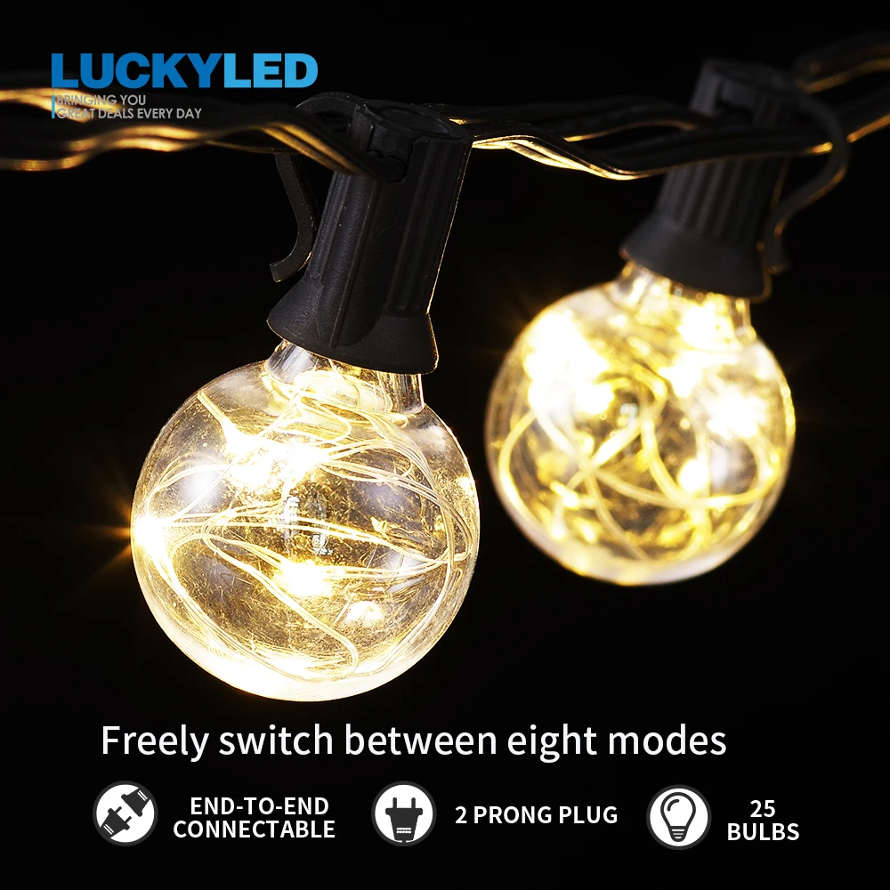 Luckyled 7m Led String Light Ac85v265v 25pcs E12 G40 Bulb Waterproof