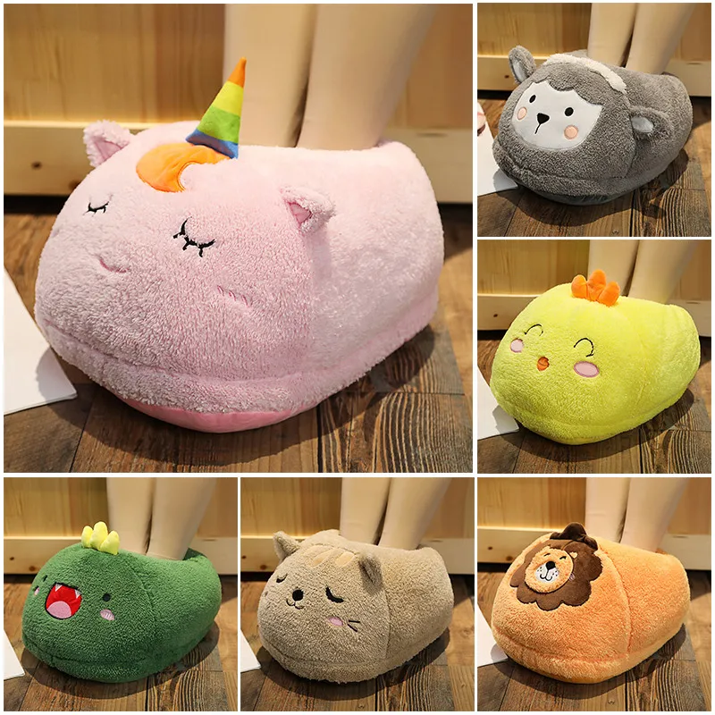 New plush toy stuffed Animal slippers Unicorn Cat Flamingo Lion Dinosaur cushion hand warmer Pig Dinosaur foot warmer pillow