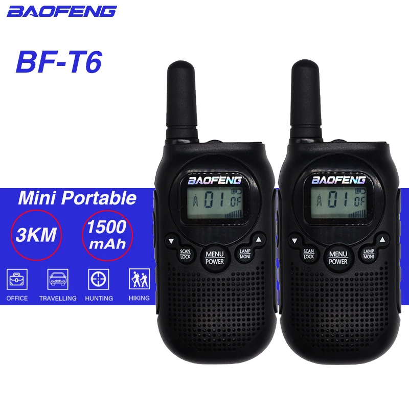 2 шт. Baofeng T6 Мини Walkie Talkie FRS PMR 0 5 Вт Дети двухстороннее радио 3 км 22 канала FM CB Ham