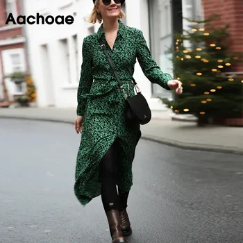 

Women Print Long Shirt Dress With Belt Long Sleeve Turn Down Collar Office Dresses Vintage Floral Printed Long Dress Vestidos