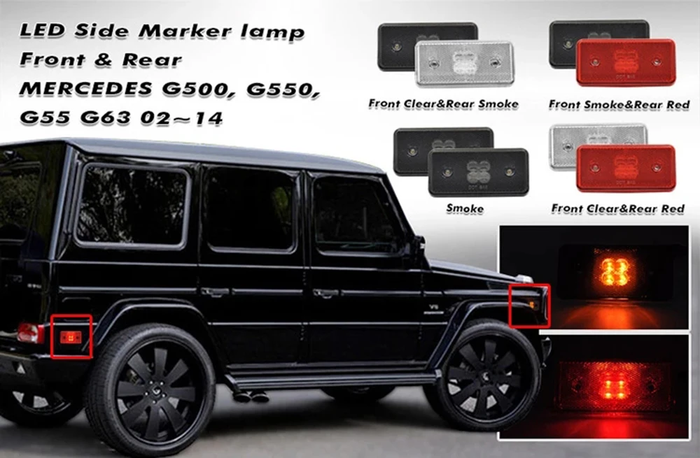 2 шт. x передний и 2 pcsxзадний Светодиодный Боковой габаритный фонарь для Mercedes Benz G-Class G500 G550 G55 G63 2002