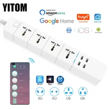 WIFI Smart power strip Universal 1.8/M/3.0M/5.0M with alexa googlehome multi plug 4 AC Socket 4 USB voice contro UK/EU/US/AU