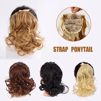 

HUAYA Short Curly Synthetic Black Brown Drawstring Ponytail Wig High Temperature Fiber Synthetic Curly Ponytail Wig