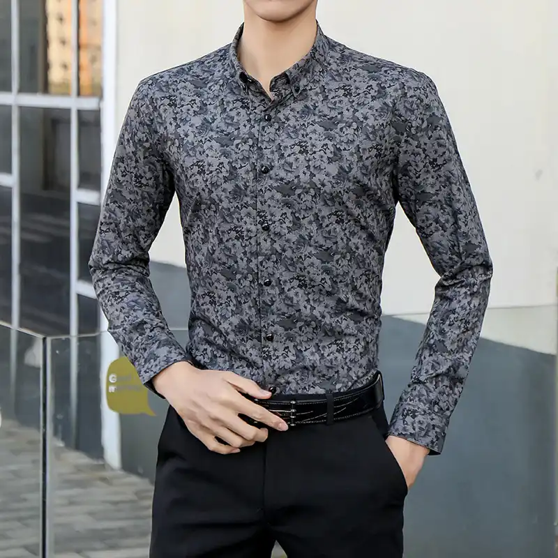 男性の韓国スリムシャツ長袖バーカジュアルプリントシャツ大サイズcamisasパラやつメンズ服 カジュアル シャツ Aliexpress