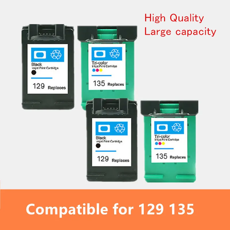 2Pk Black 2Pk Color 4 шт совместимый для hp 129 135 картридж для hp 129 чернильный картридж для hp Deskjet C4183 5943 6943 6983 D4163 2575 принтер - Цвет: 2Pk Black 2Pk Color
