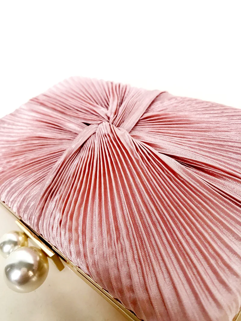 Luxy Moon Pink Pleated Velvet Clutch Bag Surface View