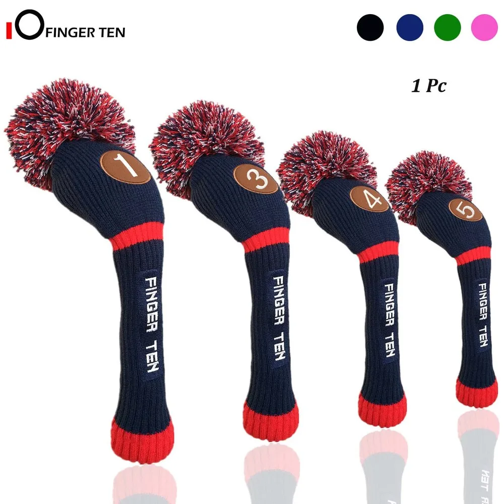 Pom Pom Knitted Golf Club Head Covers Woods Driver Fairway Hybrid Head Cover 1 3 4 5 for Men Women Kids