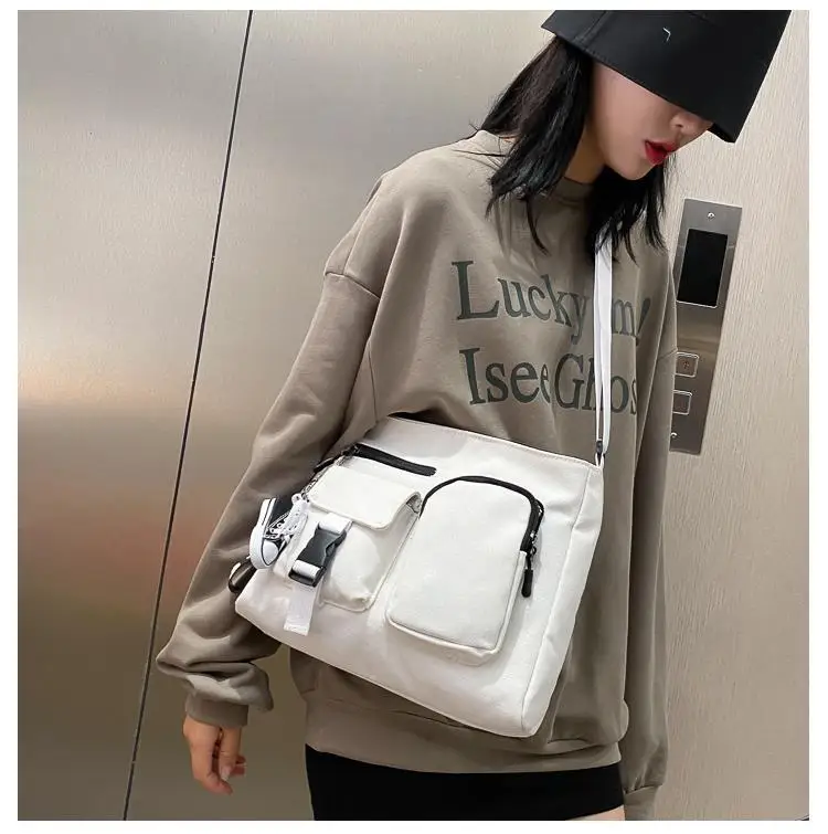 Ins Japanese Harajuku Dark Wind Canvas Bag Female 2021 New Trendy Fashion Popular Wild One-shoulder Diagonal Bag