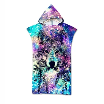 

Color Wolf Lion Hooded Beach Towels Cloak 3D Microfiber With Dark Night For Adults Swimming Bath Towels Custom Made