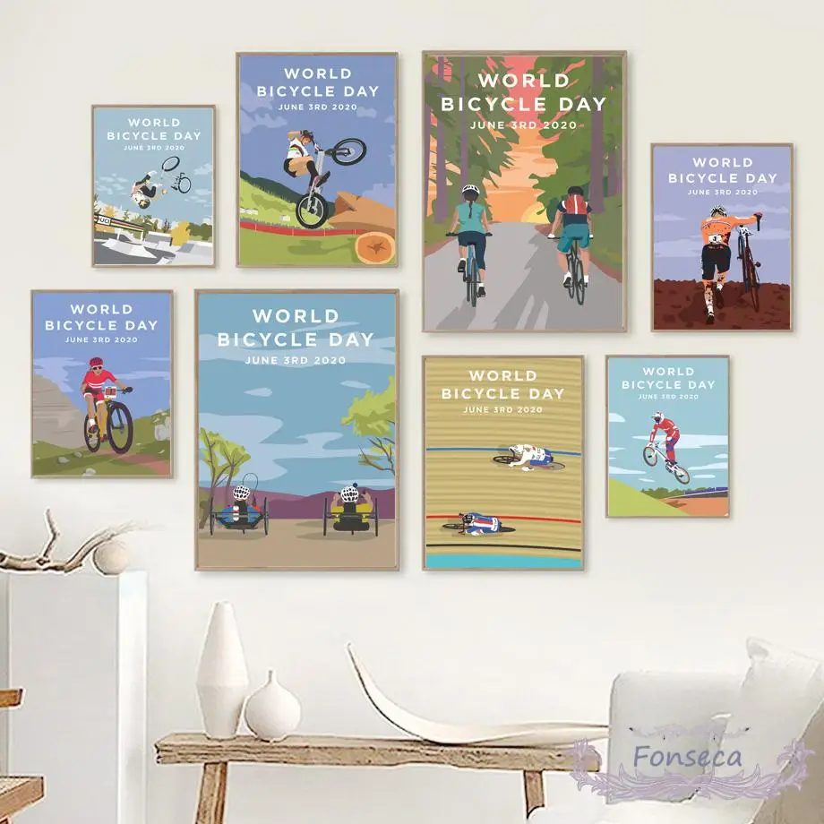 

Nordic World Bicycle Day Outdoor Sports Travel Posters and Prints Wall Art Canvas Painting Decorative Pictures for Living Room