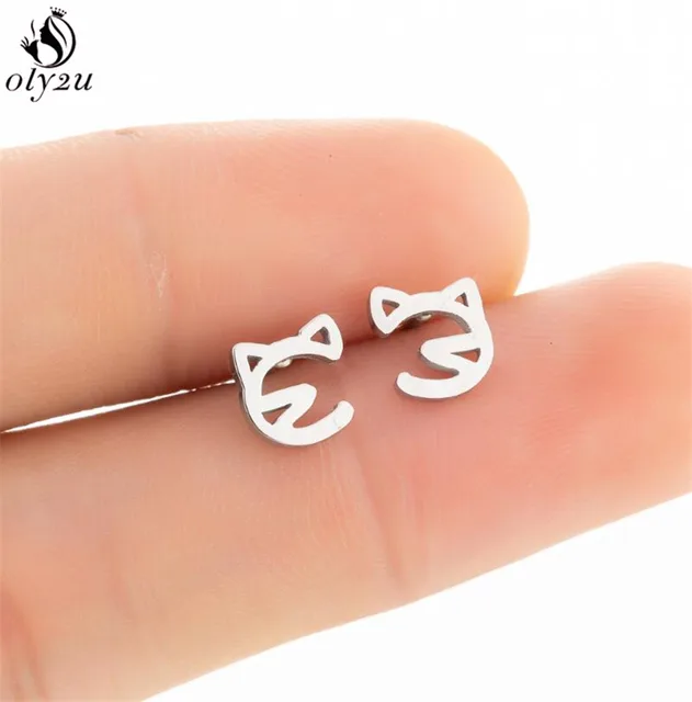 Lovely Stainless Steel Cat Earrings for Women Children Jewelry Trendy Cute Animal Dog Paw Stud Earrings Girls Birthday Gifts 319