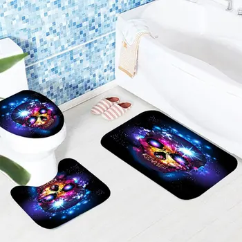 

New 2020 Skull Shower Curtain Bath Floor Mat Toilet Mat Set Waterproof Bathroom Shower Curtain Set Halloween Decorations