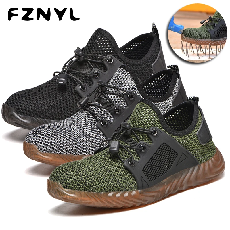 

FZNYL Fashion Breathable Sneakers Men Work Casual Steel Toe Safety Shoes Women Construction Site Mining Area Protective Boots