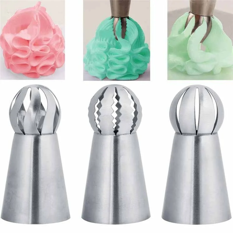 1PC/3PC Cupcake Stainless Steel Sphere Ball Shape Icing Piping Nozzles Pastry Cream Tips Flower Torch Pastry Tube Decoration