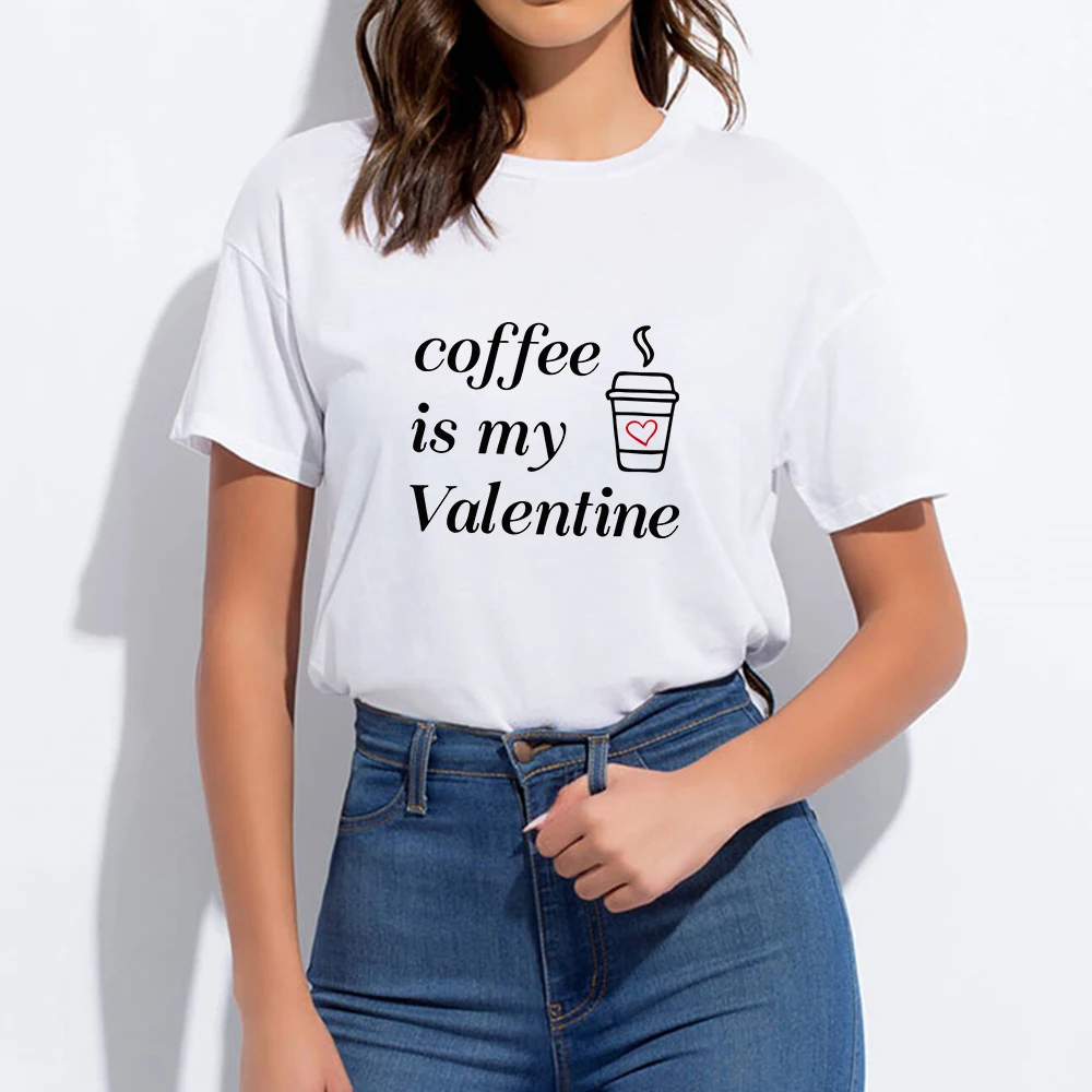 Coffee Is My Valentine дешевая футболка размера плюс в стиле панк с круглым воротником