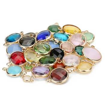 

5pcs 2 Holes Rhinestone Crystal Glass Charm Earrings Bracelet Clasp Connectors Birthstone Round Beads Pendant for Jewelry Making