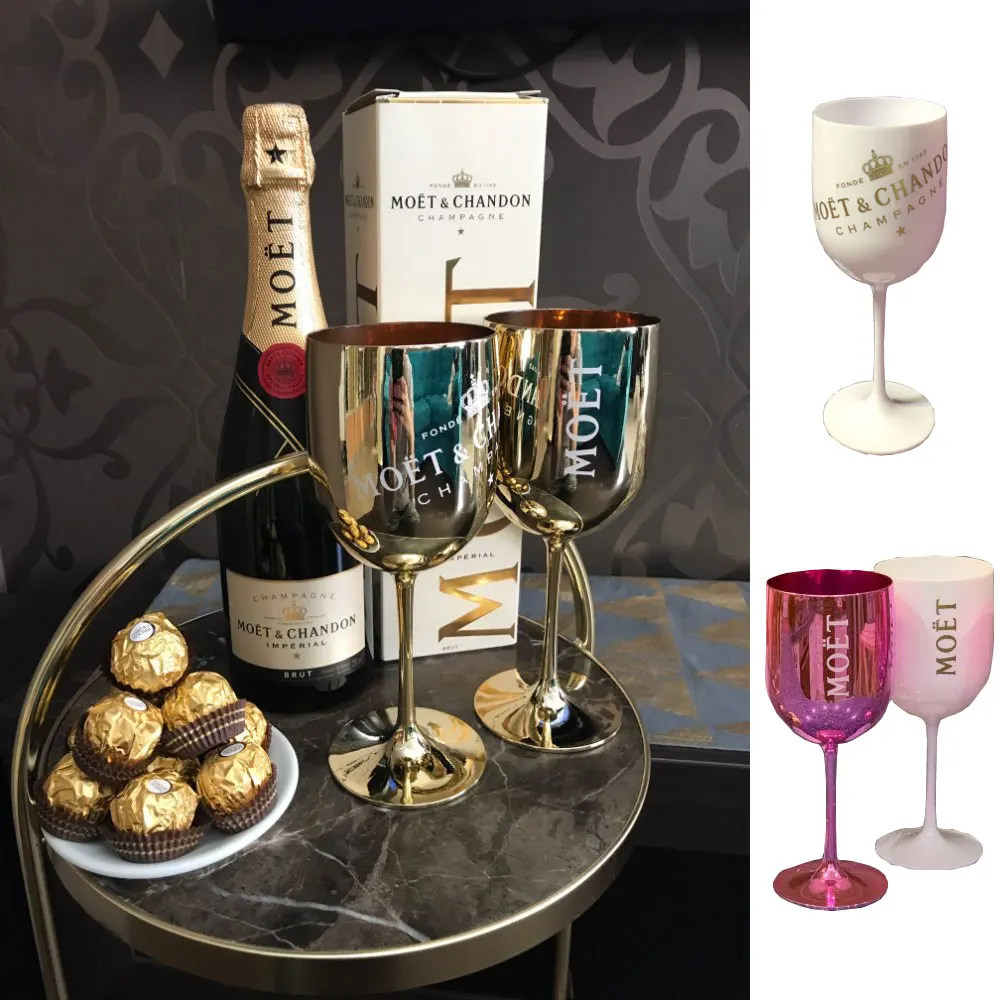 

2pcs wine PARTY White champagne Coupes Cocktail glass MOET Champagne Flutes plating wine cup goblet Electroplated Plastic cups