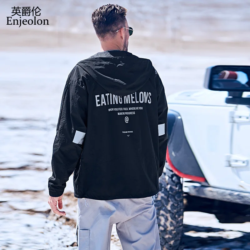 

Enjeolon Brand Autumn Bomber Jackets Coat Men Black Plus size 3XL Mens Coats Hooded Jacket Hooded Windbreaker Clothes JK637