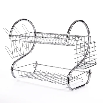 

2-layers Dishes Drying Rack Multifunctional Cup Holder Tableware Storage Organizer JA55