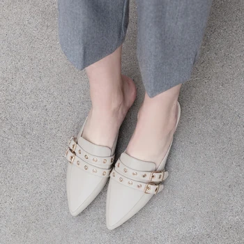 

Sarairis Dropship Genuine Leather Chunky Heeled women's Shoes Summer Slip On Skin Mules Woman Pumps