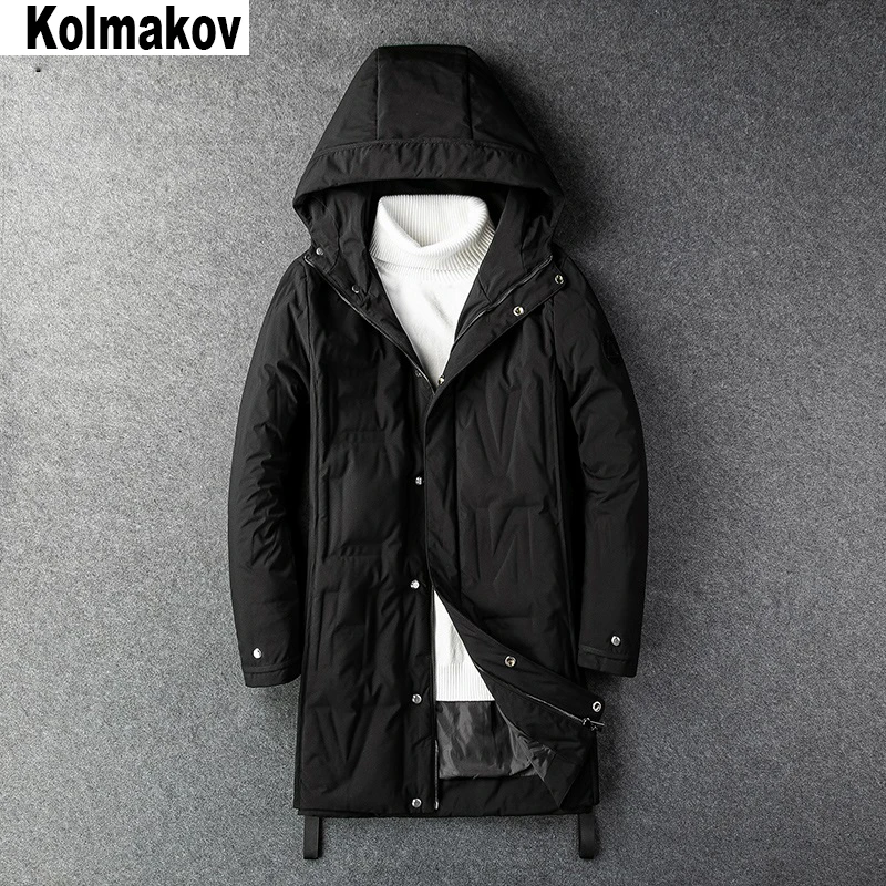 Новая зимняя мужская длинная куртка на 90% утином пуху, Мужская Высококачественная модная Толстая теплая куртка-пуховик с капюшоном, Мужская Зимняя парка, верхняя одежда