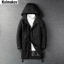 Новая зимняя мужская длинная куртка на 90% утином пуху, Мужская Высококачественная модная Толстая теплая куртка-пуховик с капюшоном, Мужская Зимняя парка, верхняя одежда