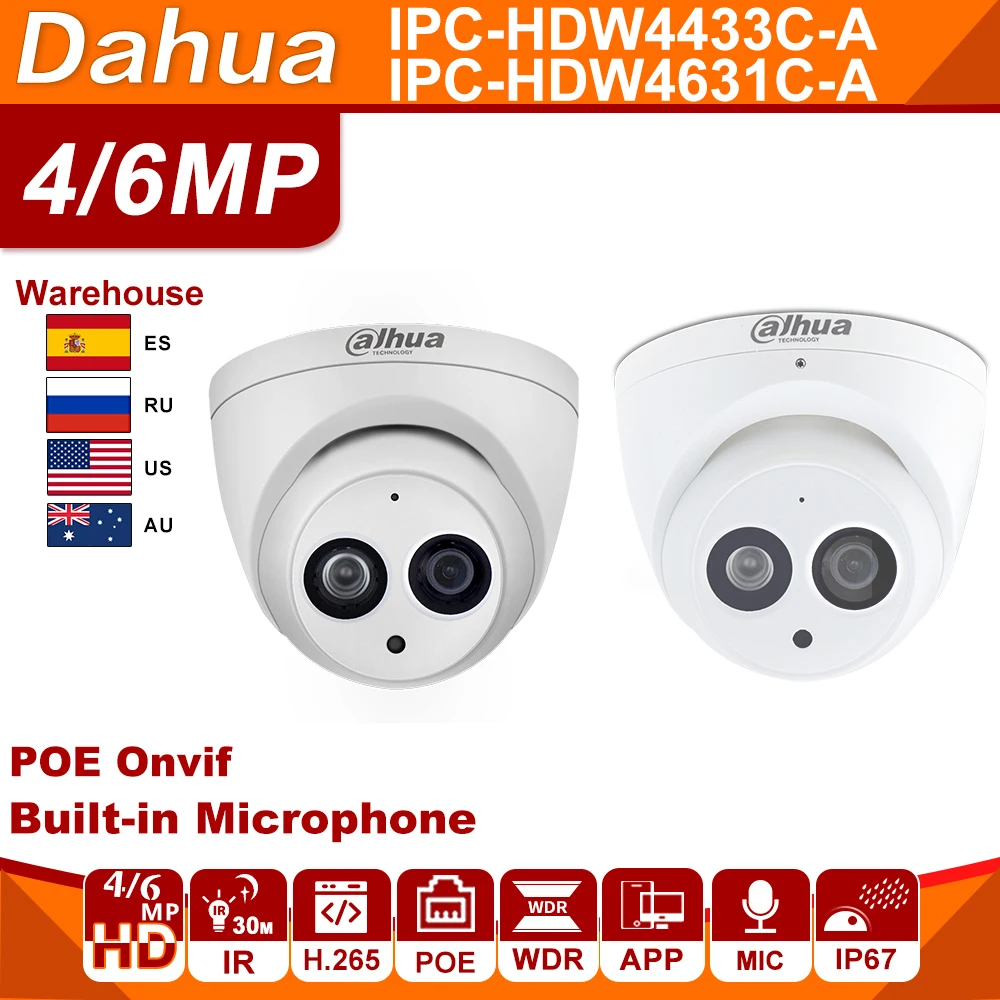 Dahua IPC-HDW4433C-A IPC-HDW4631C-A 4MP 6MP Network Cam IP Camera WebCam powerby POE CCTV Security Built-in MIC IR 30M 50M H.265 |
