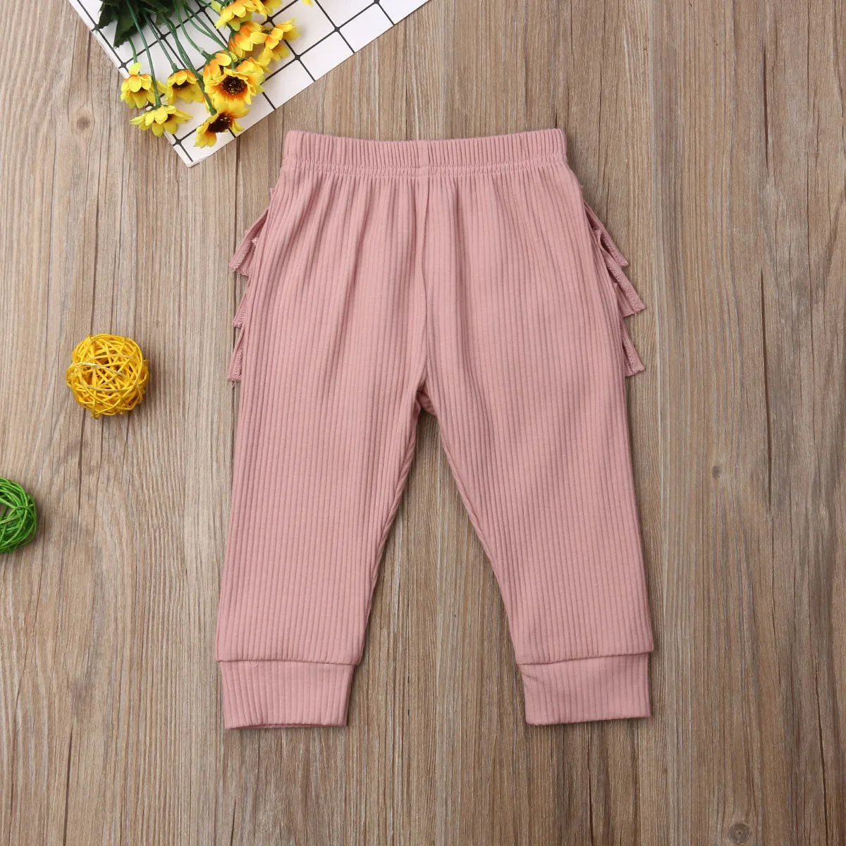 Pudcoco Kids Baby Girls Solid Color Cotton Ruffle Leggings Bottoms Long Pants Trousers 