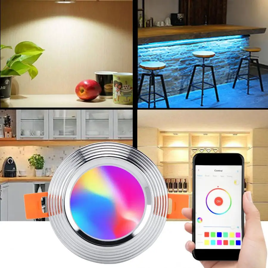 AC 85-265 в 7 Вт+ RGB wifi Интеллектуальный светильник для смартфона светодиодный 2,6-3,5 дюймов светодиодный светильник