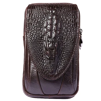 

YIANG Men Leather Crocodile Grain Bag Pocket Hip Belt Pack Waist Bag