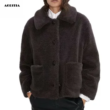 

2019 Winter Women Man-made Fur Jacket Long-sleeve Pockets Jackets Faux Fur Coat