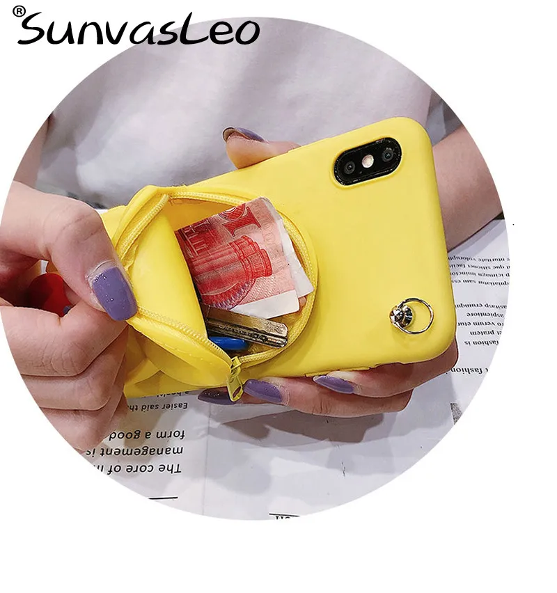 For Xiaomi Mi A1 A2 F1 6 8 9 3D Cartoon Animal Soft Silicone Purse Case Wallet Phone Cover With Strape Chain Shell Bag Cable