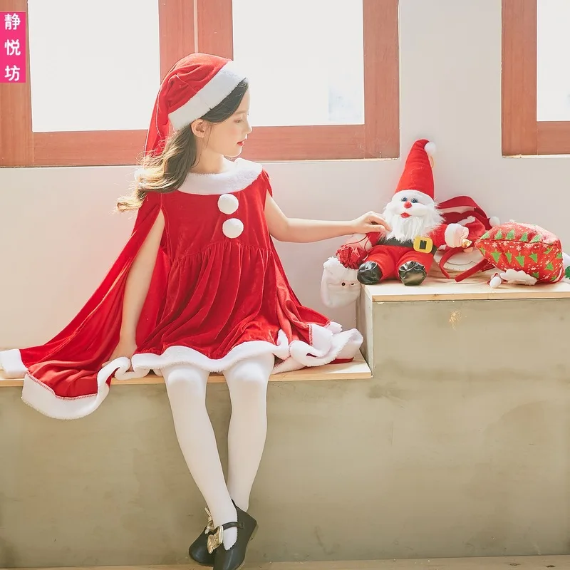 Рождественская Детская одежда; детское платье для детского сада; платье Санта-Клауса для девочек; плащ; платье Aisha; Эксклюзивная одежда для детей