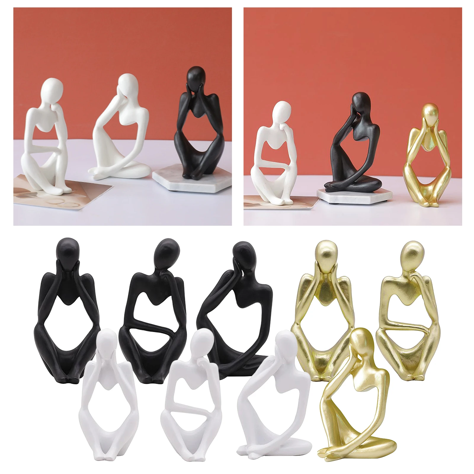 Thinker Sculpture Creative Figurine Home Sandstone Shelf Modern Statues