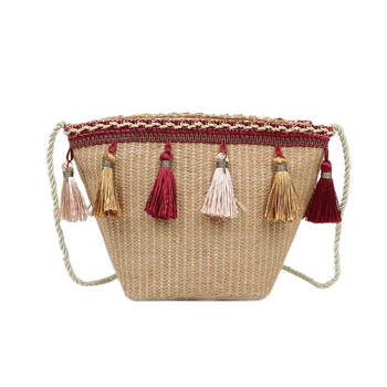 

ASDS-New Women Straw Bags Messenger Shoulder Crossbody Handmade Bag For Lady Tote Satchel Mini Handbag Pretty Tassel Vintage