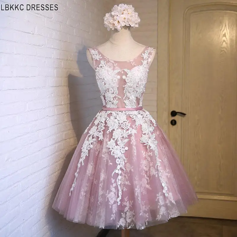 Appliques Mini Homecoming Dress Short Lace Applique Party Dress Pink Tulle Cocktail Gowns Vestidos De Graduacion Junior Dresses - Цвет: pink