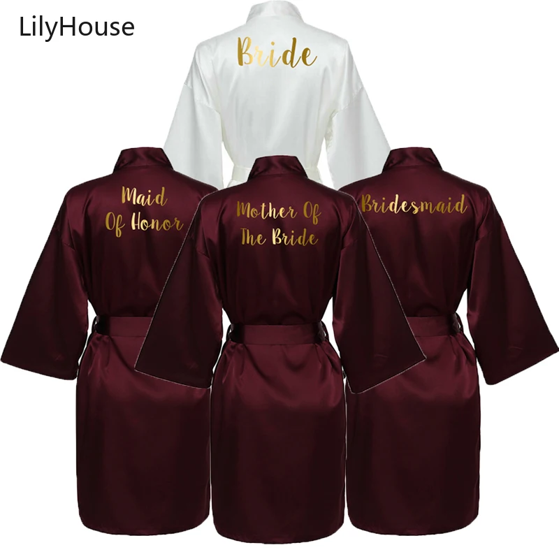 

Халат для невесты, халаты для подружек невесты, Шелковый Атласный халат, женский халат для невесты, банный халат винного, красного, золотого цвета