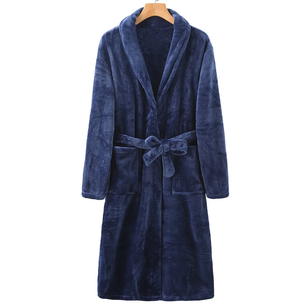 Winter Flannel Women Robe Kimono Bath Gown Thicken Coral Fleece Nightgown With Pockets Long Sleepwear Couples Nightwear Homewear