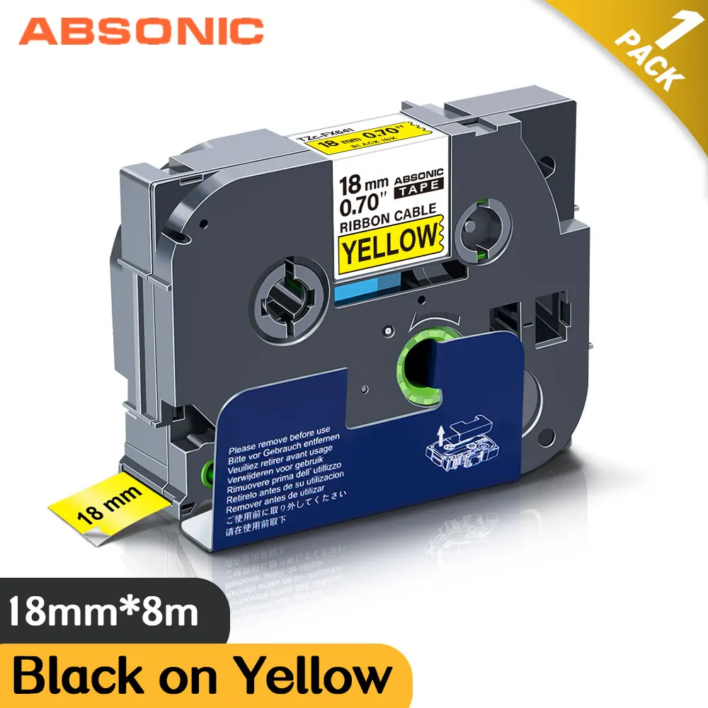 Лейбл Absonic 18 мм для Brother FX641 черно-белый ламинированный кабель идентификационная
