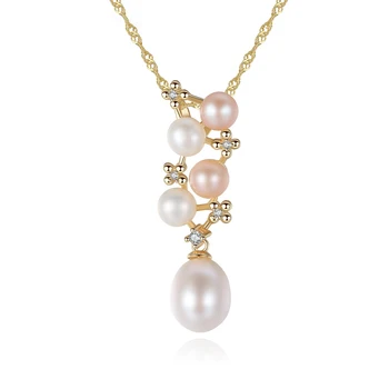 

MetJakt S925 Sterling Silver Mixed Color Pearl Pendant Elegant Temperament Water Wave Chain Necklace