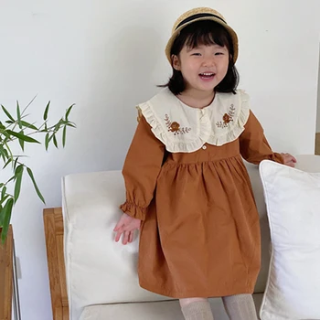 

1-6Yrs Spring Autumn Kids Dresses For Girls Princess Dresses Kids Girl Sailor Collar Dress Long Sleeve Embroidery Dress
