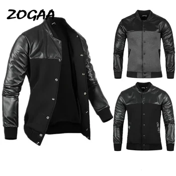 

ZOGAA Man Jacket Autumn Mens PU Leather Stitching Black/Grey Leisure Jackets Skim Casual Outerwear Mens Jackets and Coats 2019