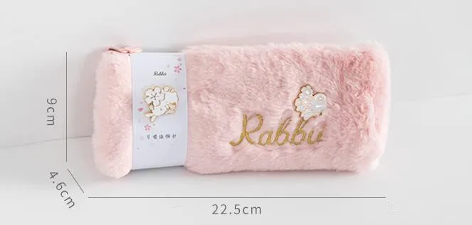 Розовый плюшевый Чехол-Карандаш для девочек Kawaii, чехол-карандаш на молнии для студентов, плюшевый чехол-карандаш, канцелярская сумка для ручек, товары для школы