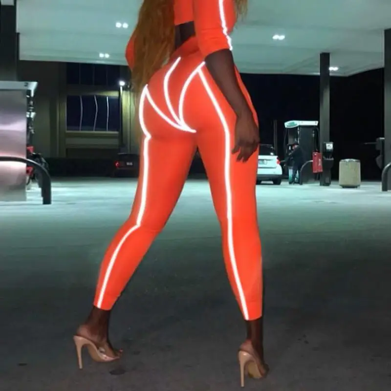 

ATHVOTAR Sexy Push Up Reflective Strip Workout Leggings Fitness Women High Waist Splice Legins Elasticity Slim Fit Leginsy