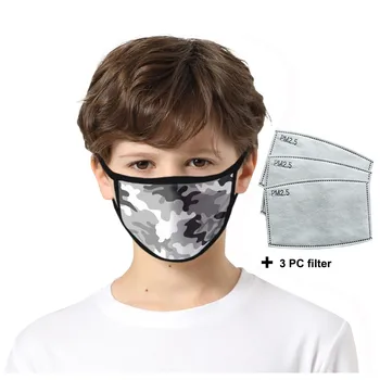 

Outdoor Children Kids 3D Camouflage Print Mask Breathable Dustproof Protection Mask With Filters Washable Reusable Face Mask