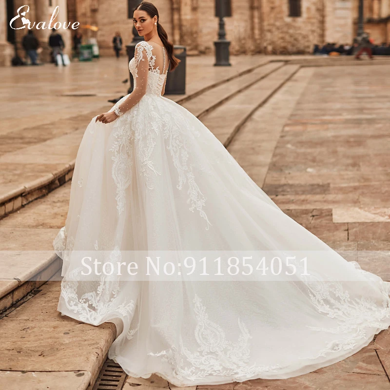 bridesmaid dresses EVALOVE New Elegant Scoop Neck Full Sleeve A-Line Wedding Dress 2022 Gorgeous Beading Appliques Court Train Princess Bridal Gown bridesmaid dresses