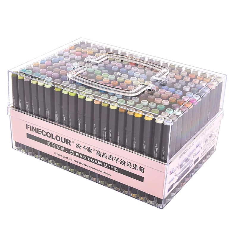 Finecolour Art Markers/Plastic Portable Hard Box EF100/101/102/103 160/240/480 Colors Alcohol Based Ink Marker Double-Head Brush